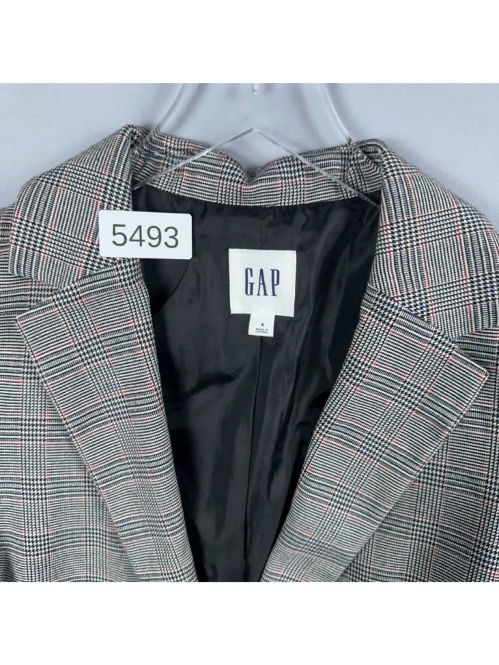 GAP Plaid Blazer Jacket Womens Size 4 Gray Black One-Button Single Breasted - Picture 12 of 12